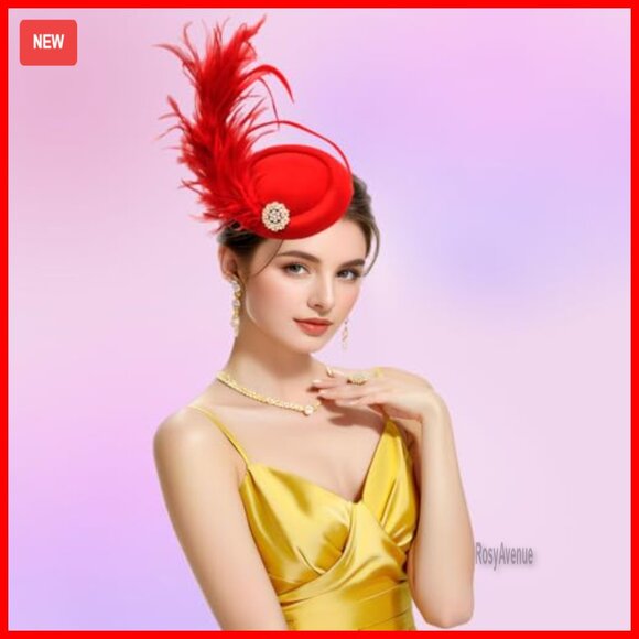 Vintage Feather Fascinator Hat with Rhinestones, Headband Clip